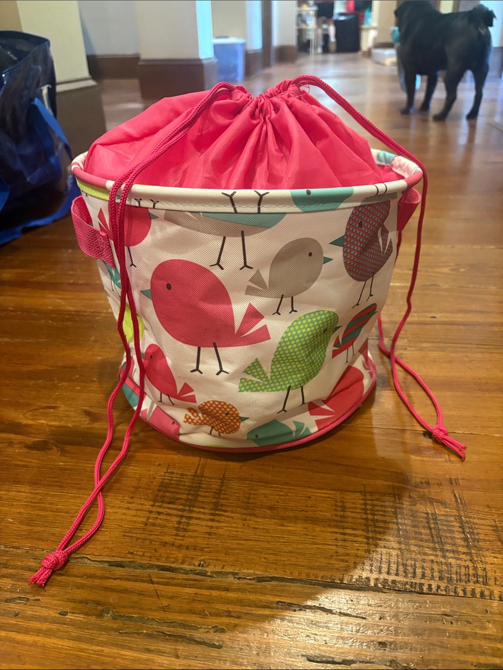thirty-one Pink & Multi Bird Print Drawstring Storage Bucket
